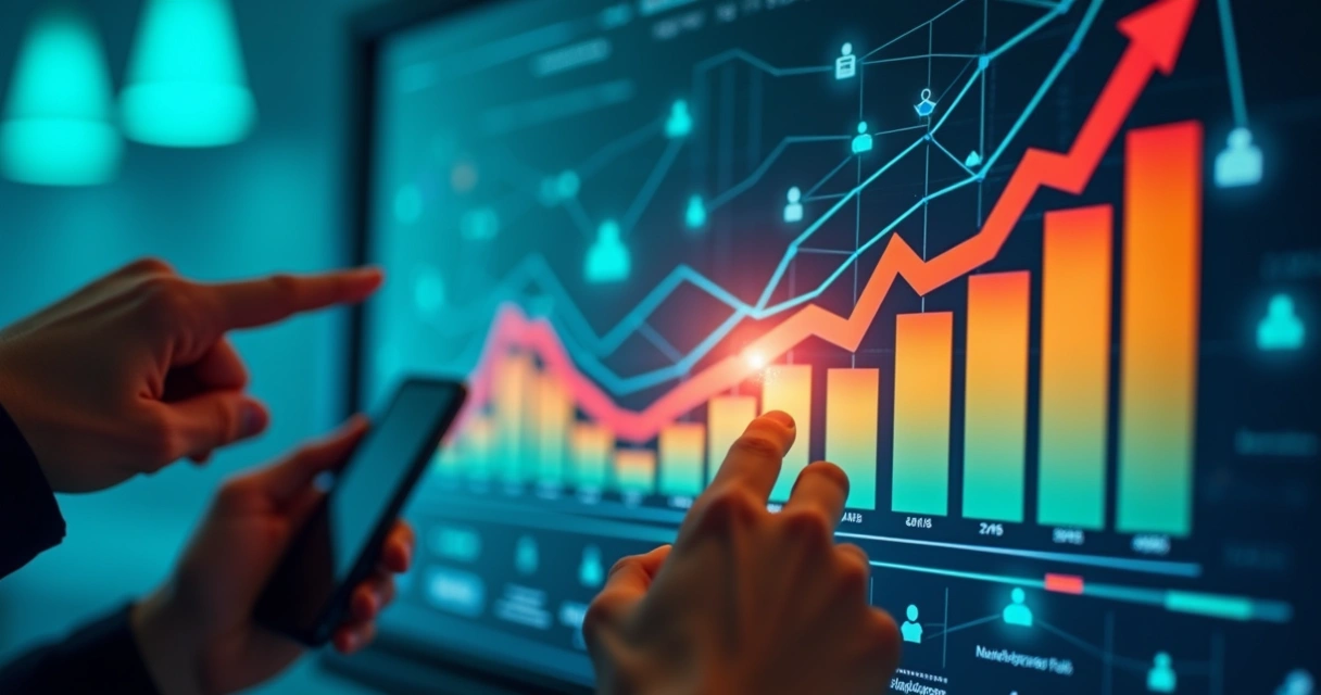 Gráfico de crescimento de clientes em uma tela digital
