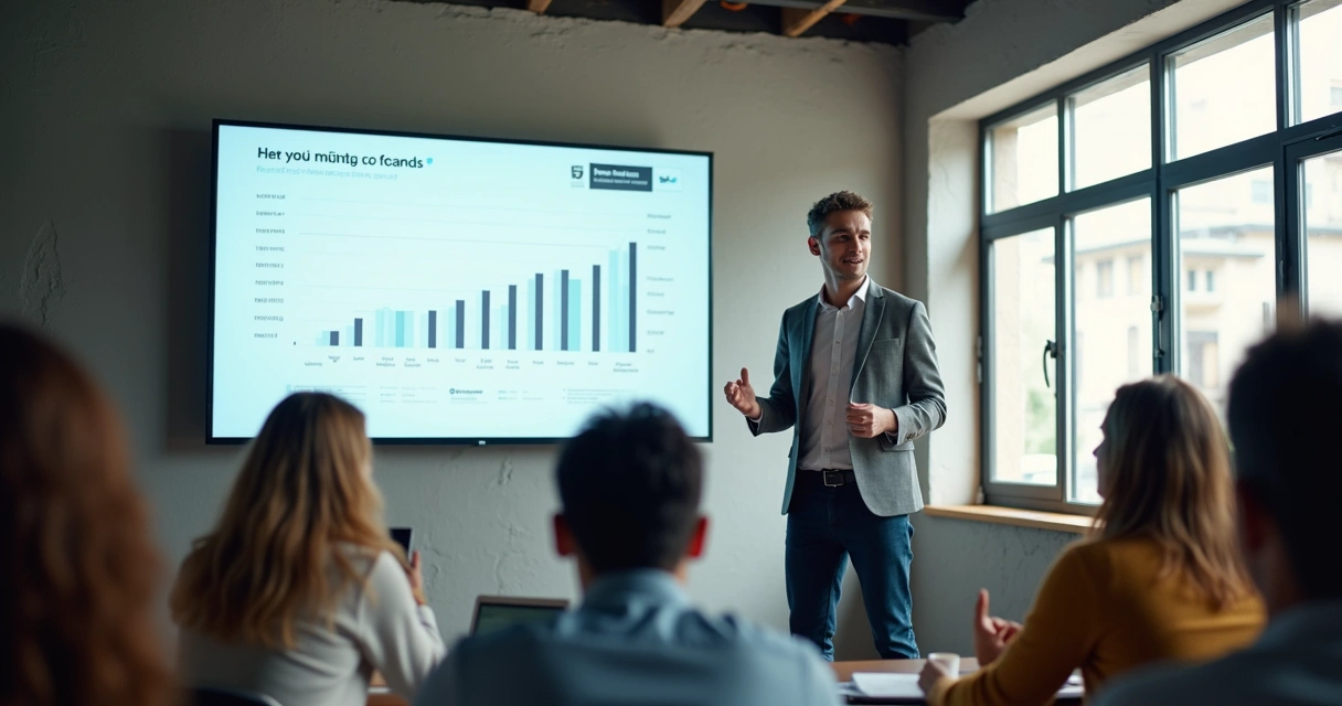 Fundador de startup apresentando sua ideia para investidores