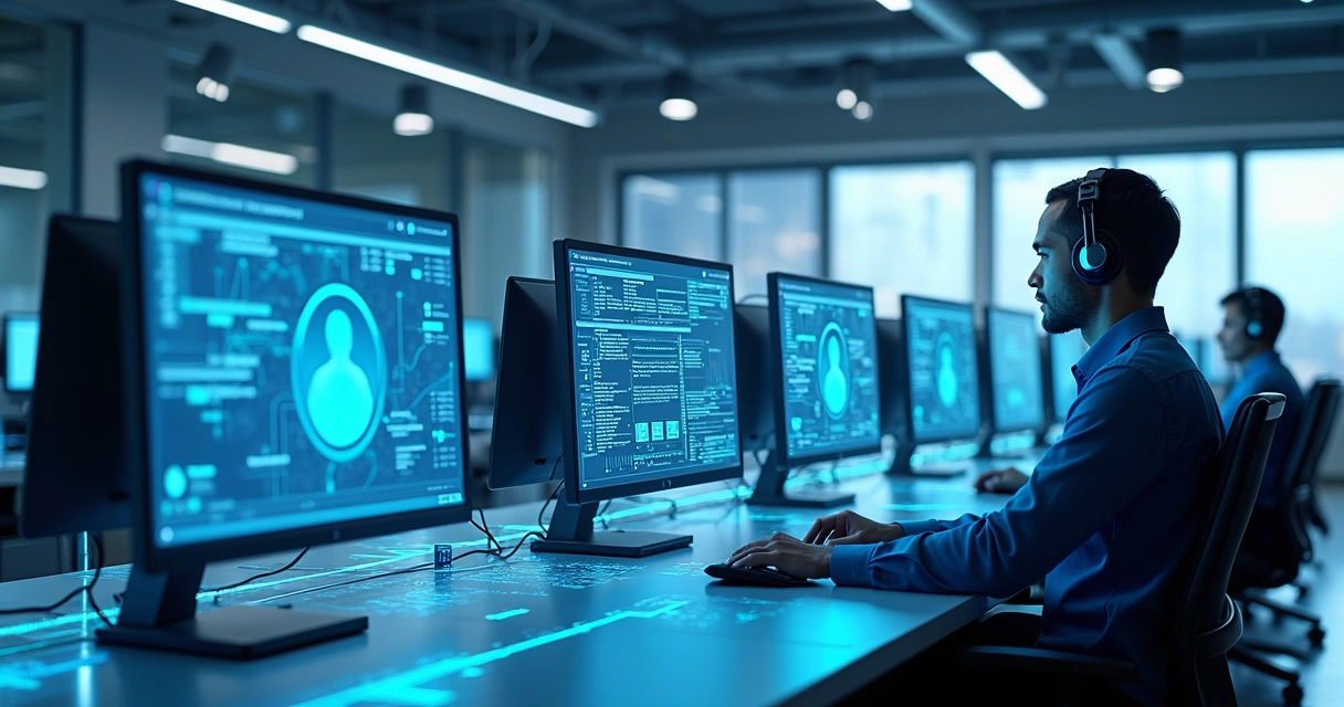 Diagrama de um processo automatizado de IA conectando setores de uma empresa