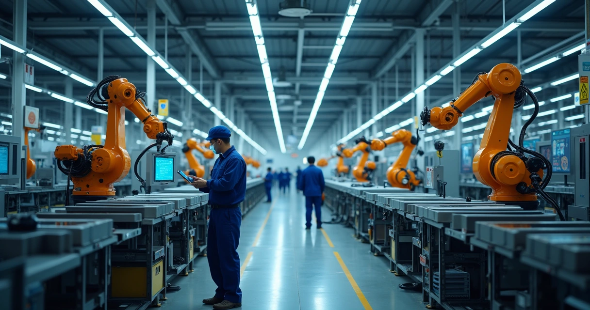 Linha de produção industrial no Brasil com sensores IoT em funcionamento