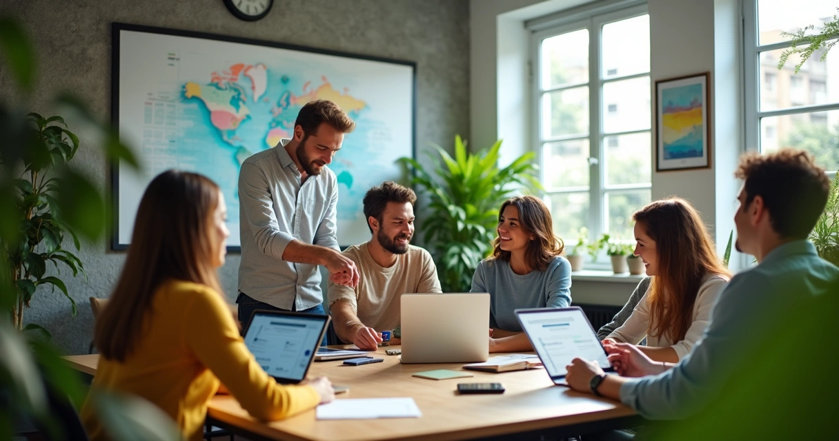 Equipe de startup brasileira trabalhando em projetos de saúde e educação sustentável