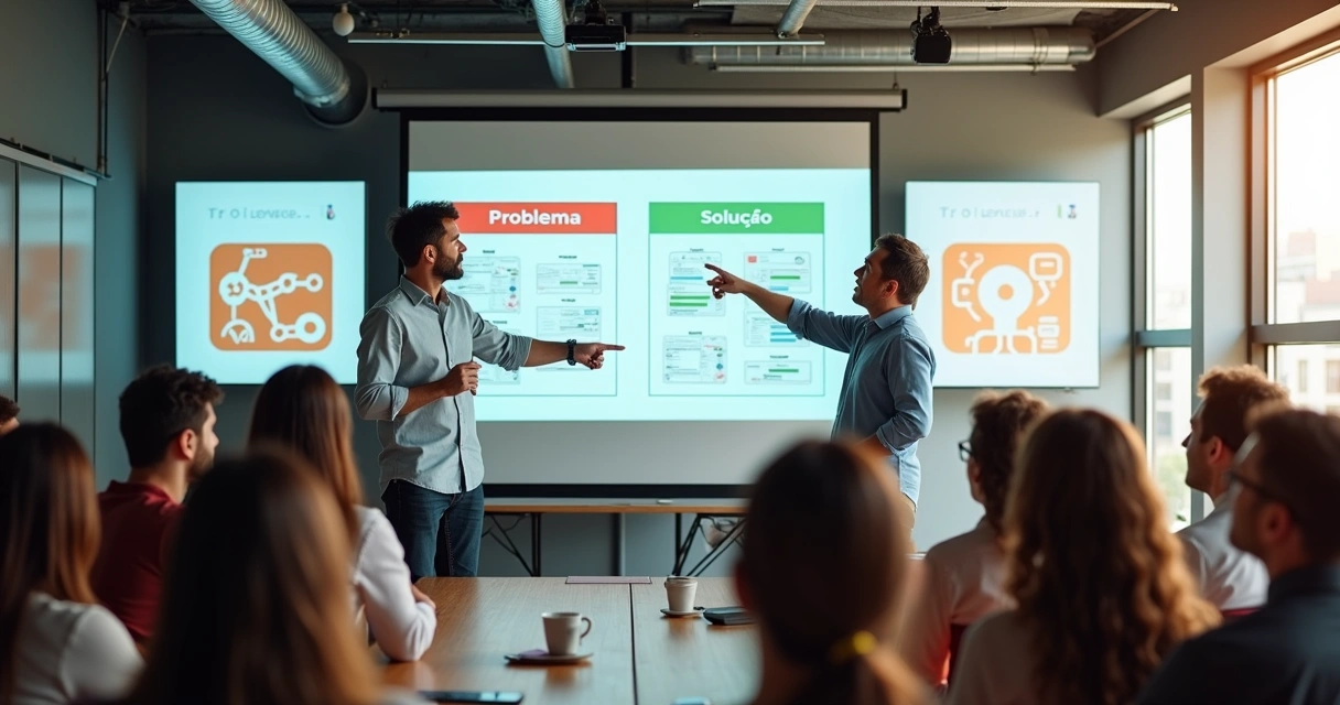 Slide de apresentação startup mostrando problema e solução