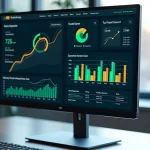 Painel digital ultra-detalhado com gráficos e indicadores de desempenho para startup tech